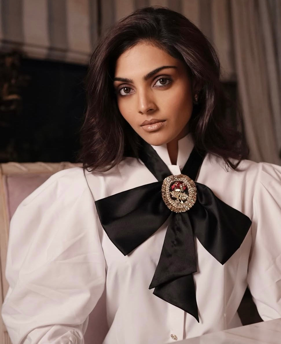 White Victorian Shirt With  Black Bow