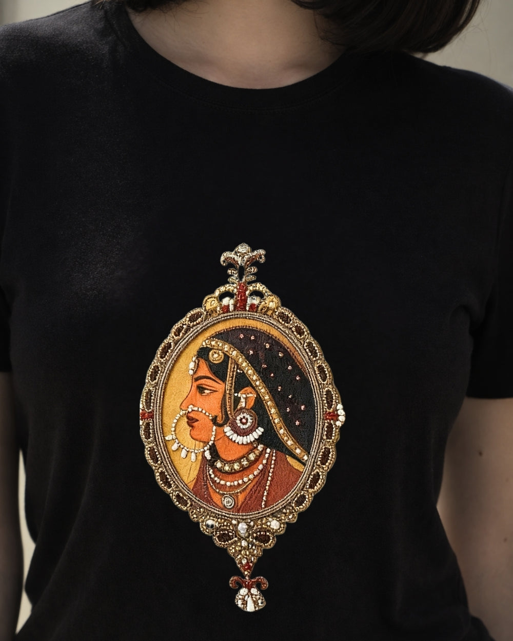 Black Embroidered Padmini Designer T-Shirt