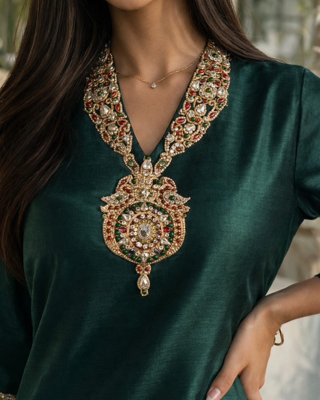 Emerald Green Royal Darbar Tunic Dress - Duchess Kumari