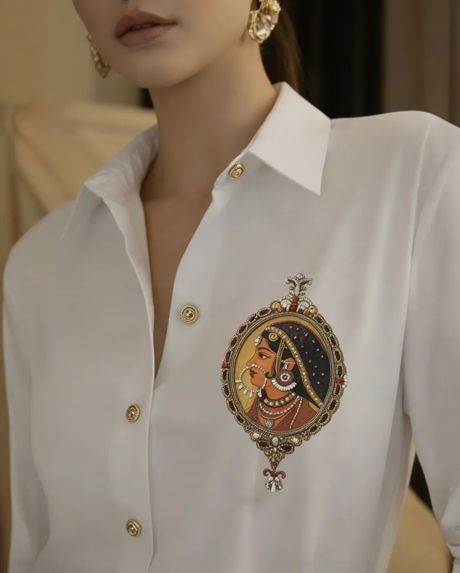 White Padmini Shirt With Regal Kinkhab Brocade Mid-Length Skirt Set