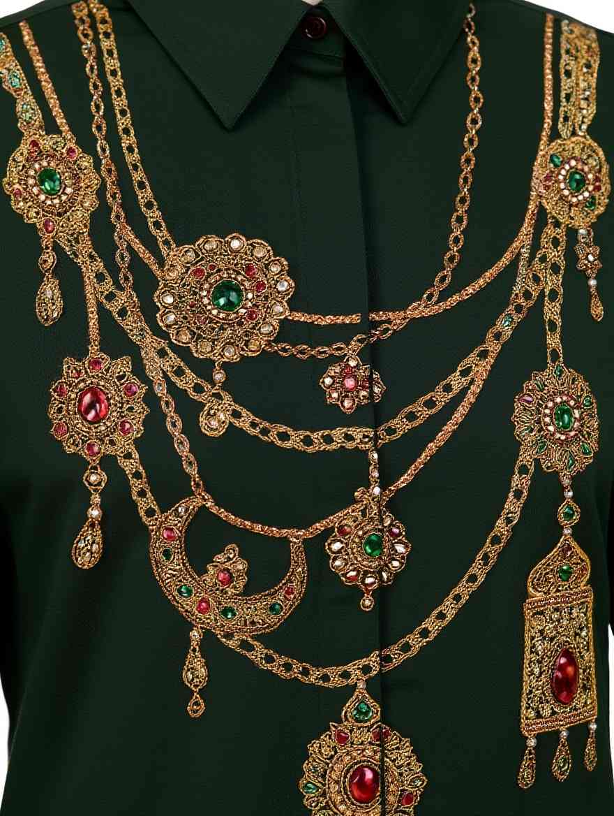The Maharani Jewel Shirt With Collar  (Bottle Green)