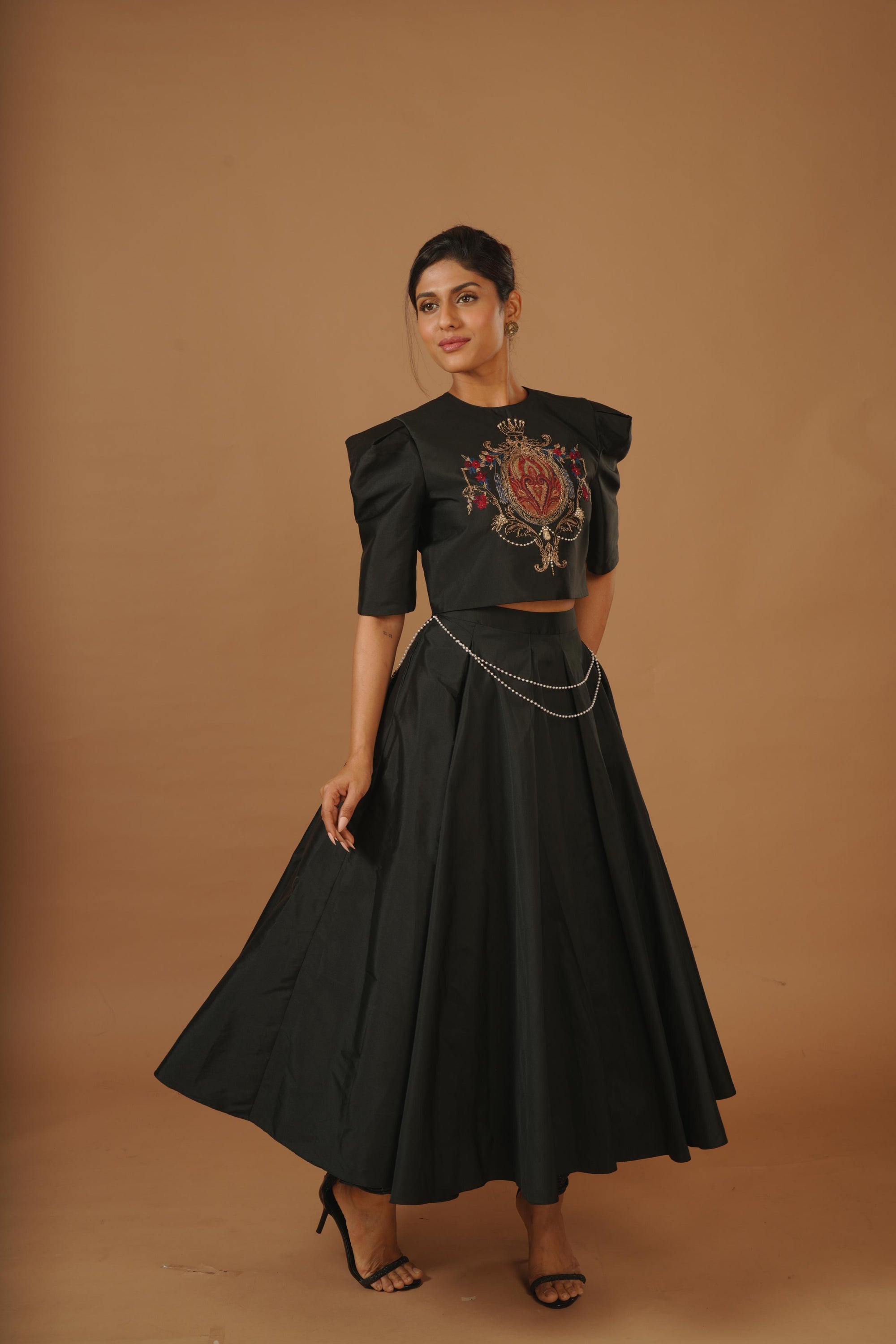 Black Emblem Taffeta Skirt