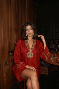 Maroon Red Royal Darbar Raw Silk Tunic