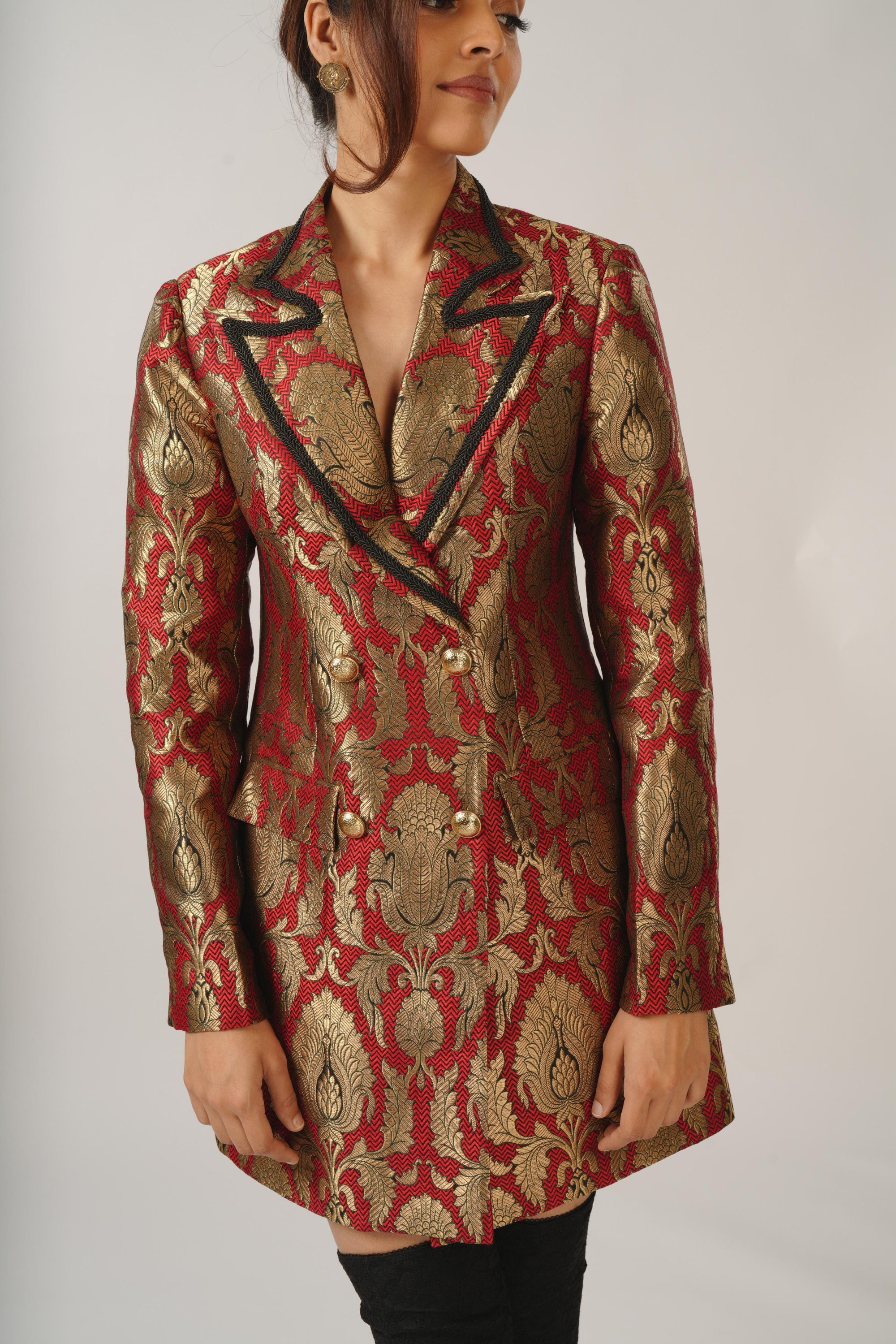 Evelyn Jacket Dress Green and Metallic Gold / L Evelyn Jacket Dress Green and Metallic Gold / L