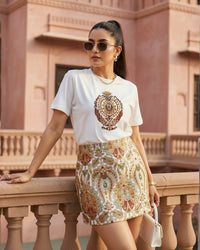 White Embroidered Meher Designer T-Shirt