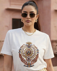 White Embroidered Meher Designer T-Shirt