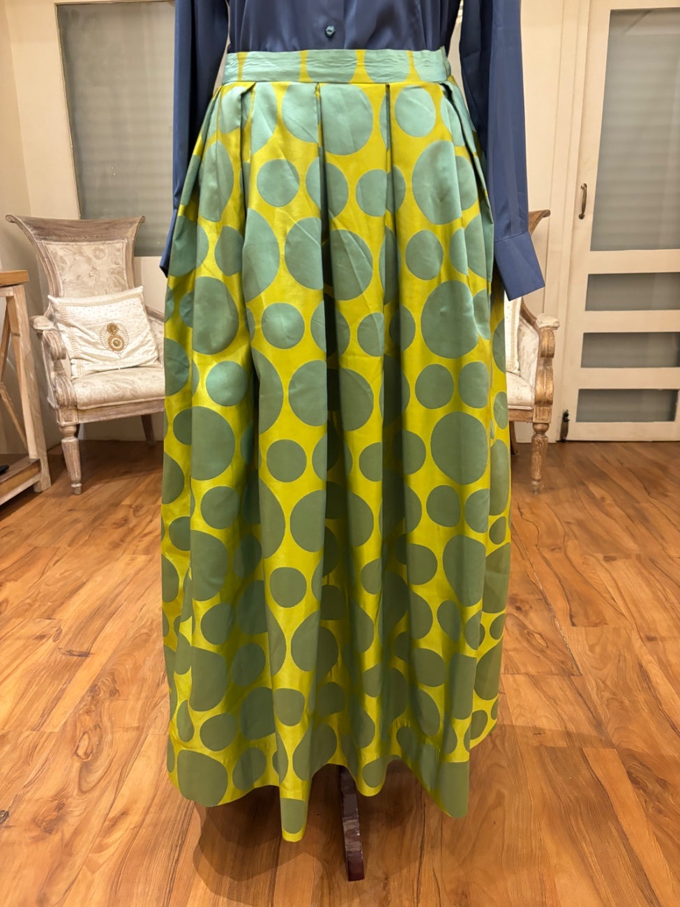 Lime Polka Taffeta Skirt