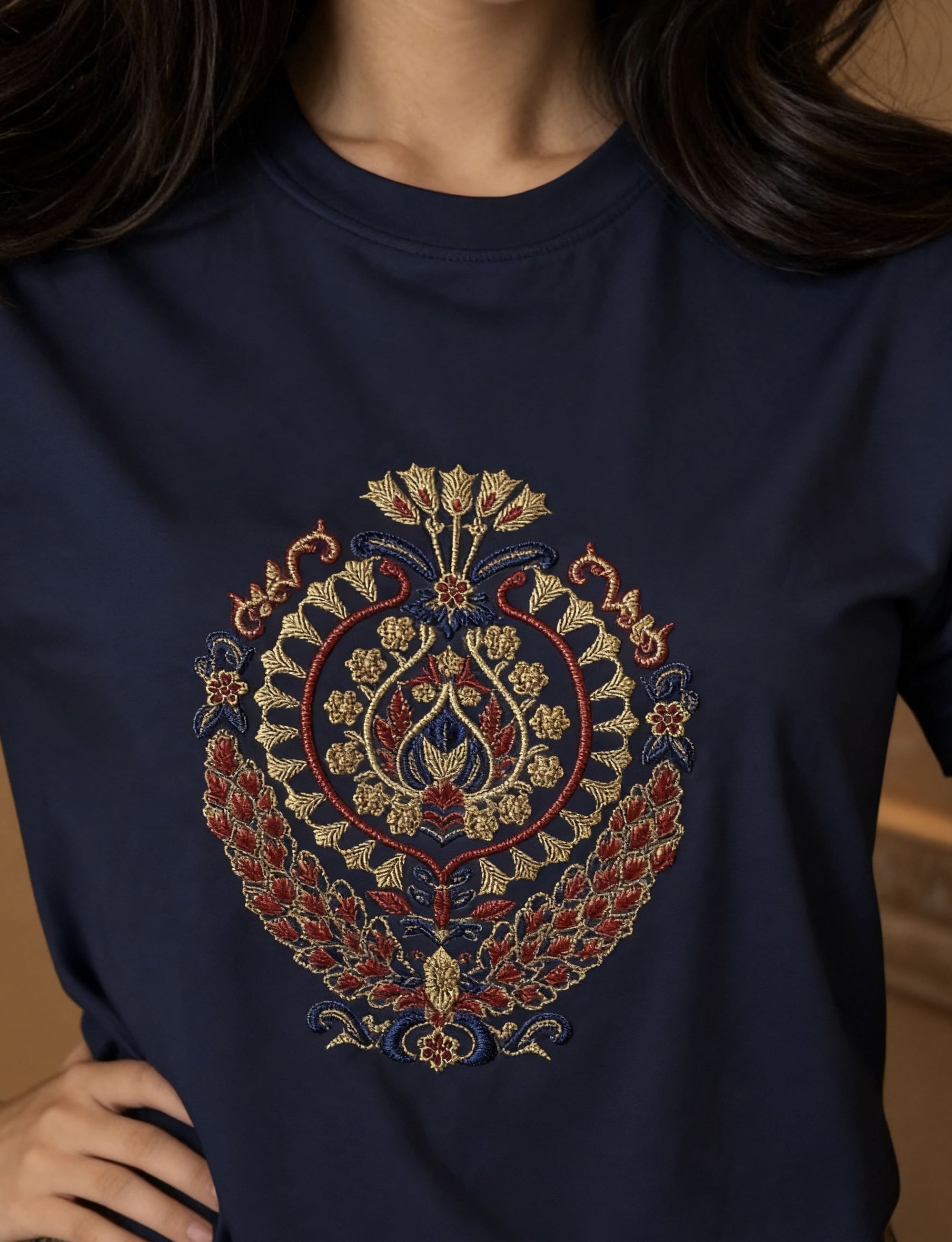 Navy Blue Meher T-Shirt With Regal Kinkhab Brocade Skirt Set