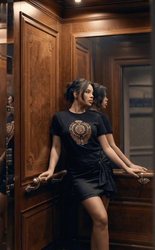 Black Embroidered Meher Designer T-Shirt