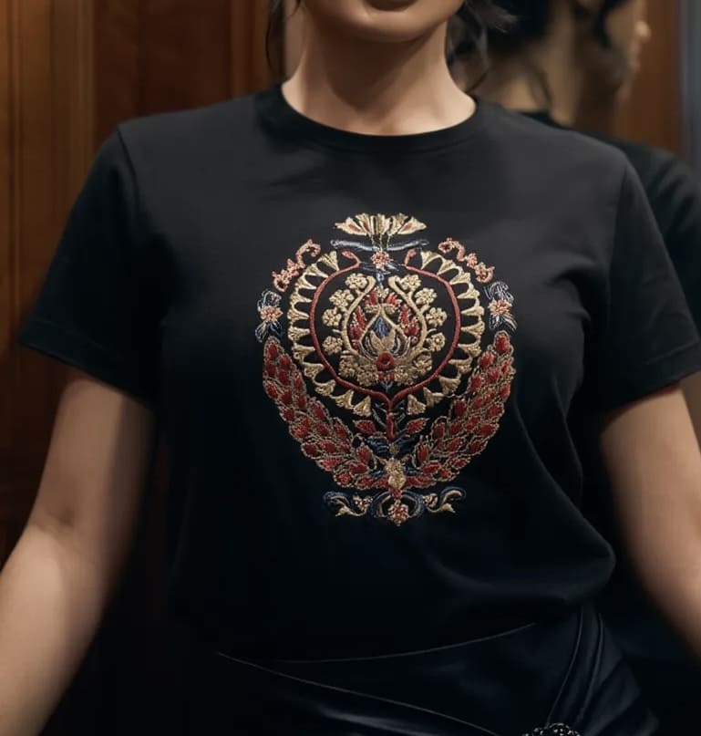 Black Embroidered Meher Designer T-Shirt