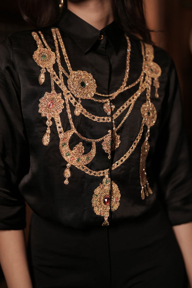 The Maharani Jewel Shirt With Collar (Black)