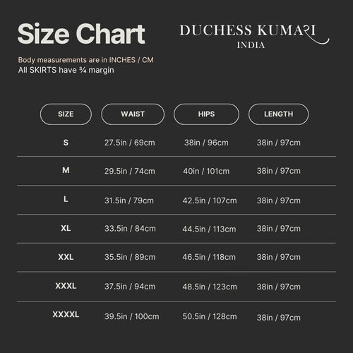 Flare Skirt Size Chart