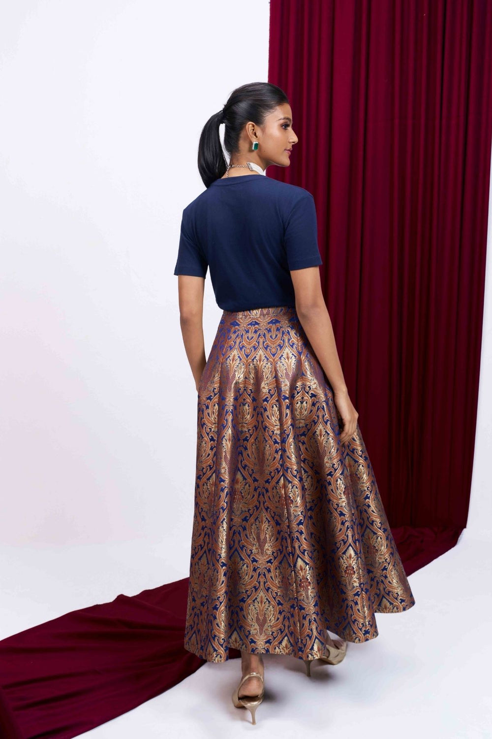 Navy Blue Embroidered Meher Designer T-Shirt