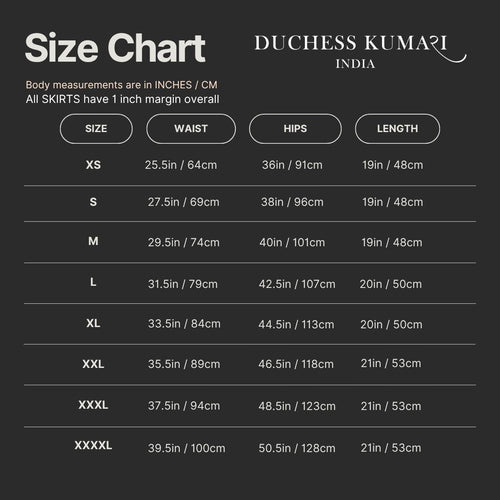 Bella Skirt Size Chart