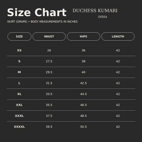 Draped skirt Size Chart
