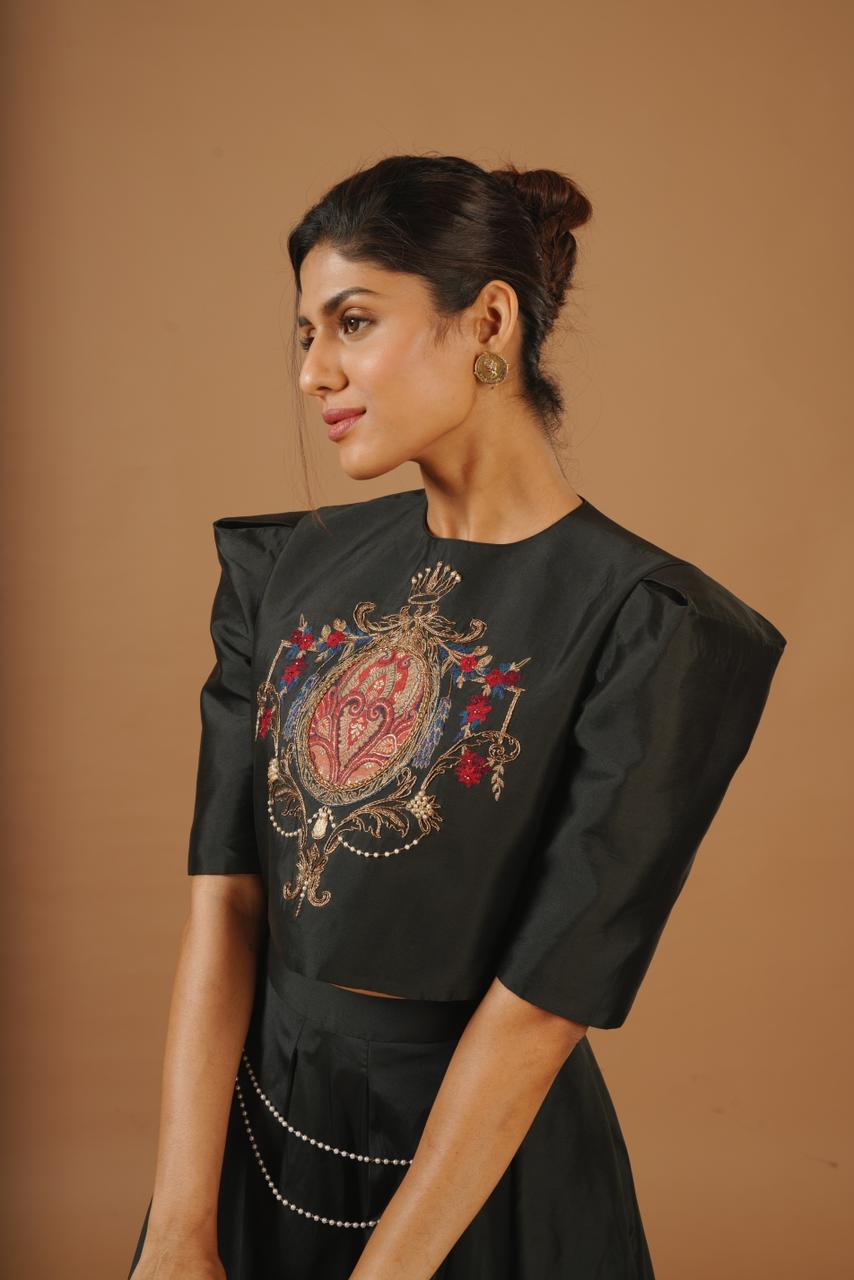 Black Emblem Embroidered Top - Second Image