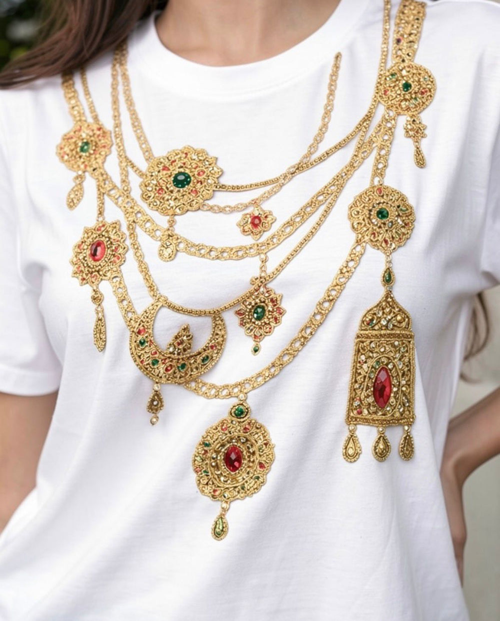 DK Jewel Embroidered T-Shirt With Inayat Brocade Skirt