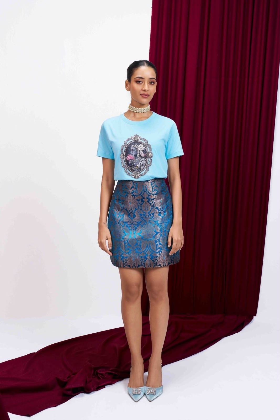 Azure Brocade Skirt