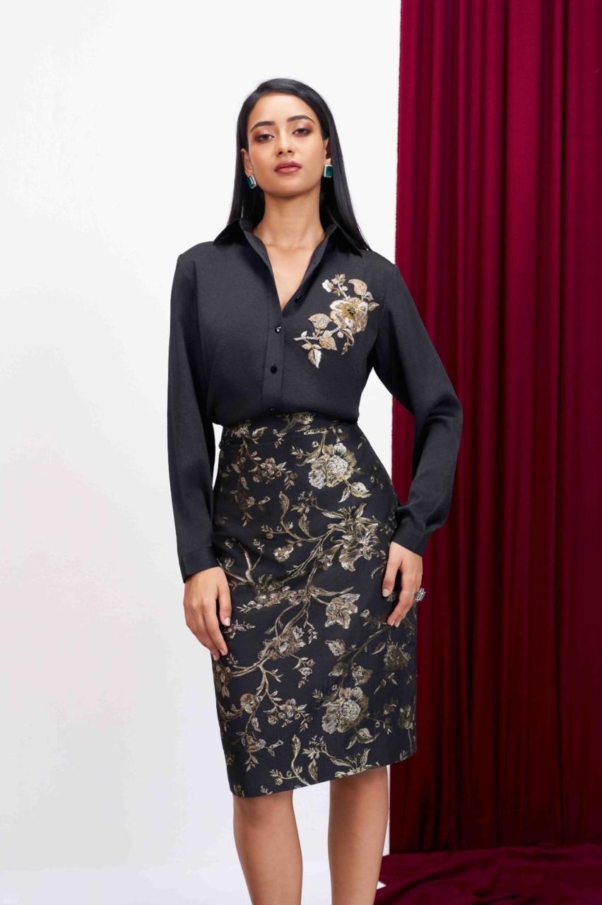 Baroque bloom Skirt - Black
