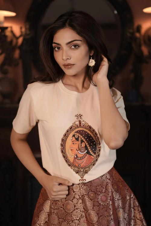 White Embroidered Padmini Miniature Designer T-shirt