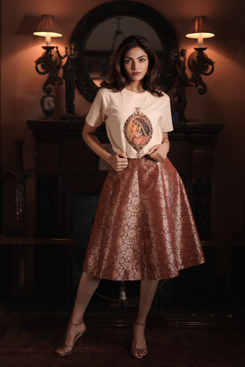 Embroidered Padmini Miniature Designer T-shirt - Cream