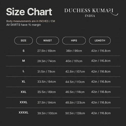 Drape Skirt Size Chart