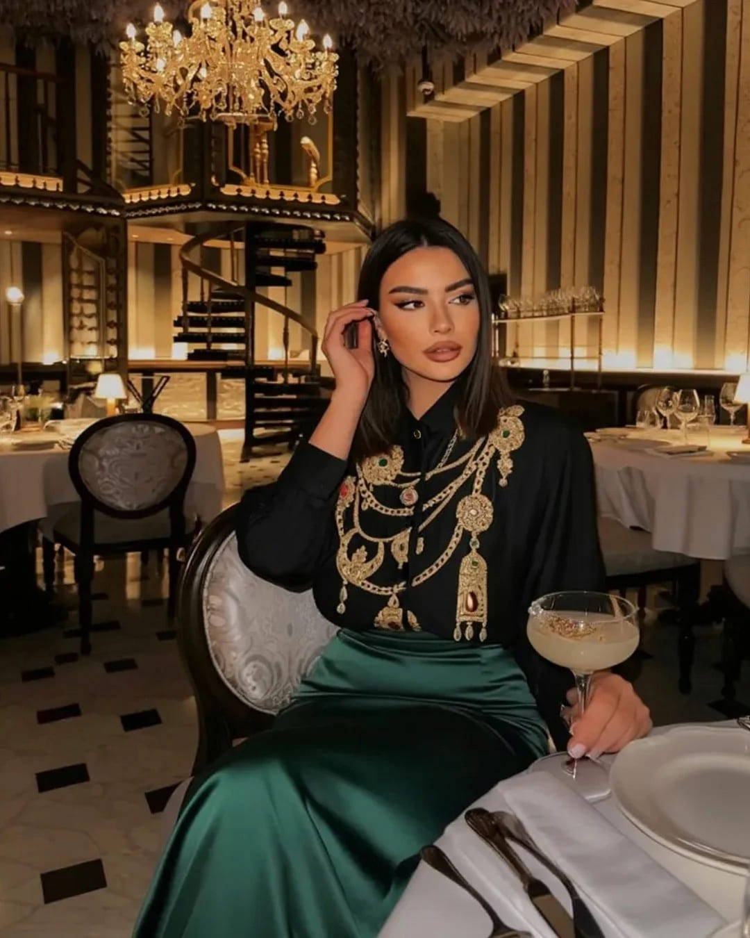 The Maharani Jewel Shirt With Collar (Black)