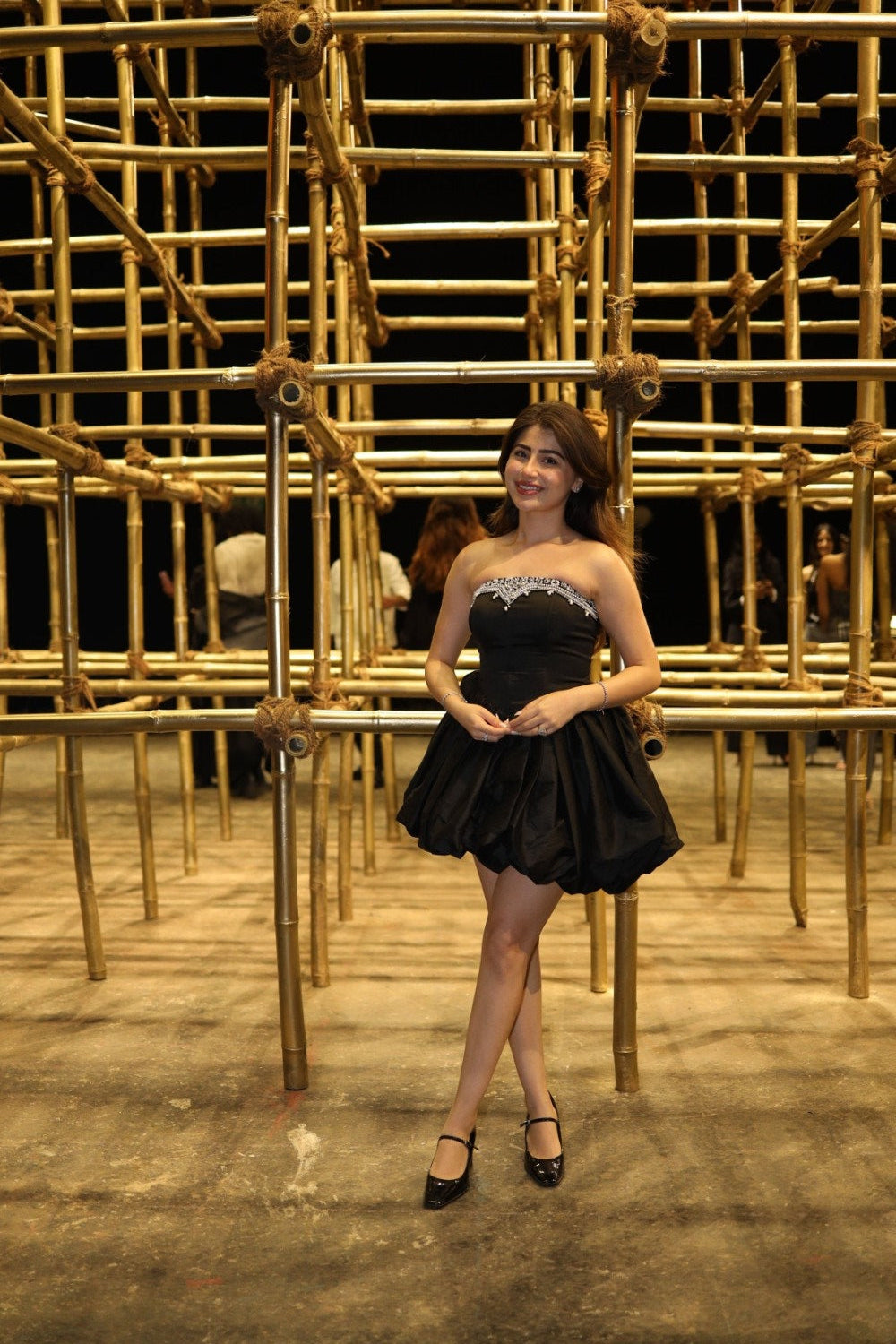 Black taffeta corset mini dress