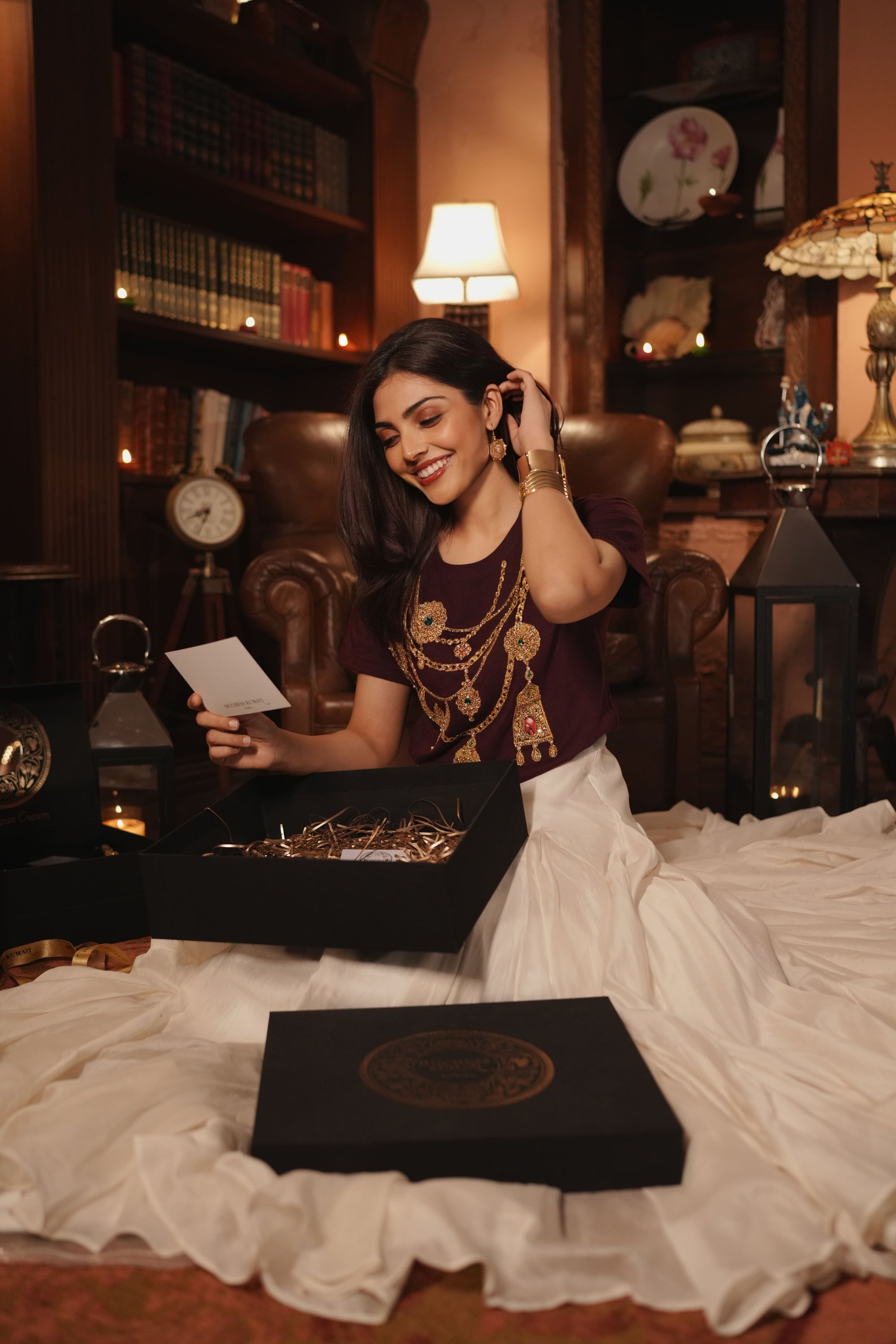 Buy designer cotton t-shirt in maroon and gold for women's party wear