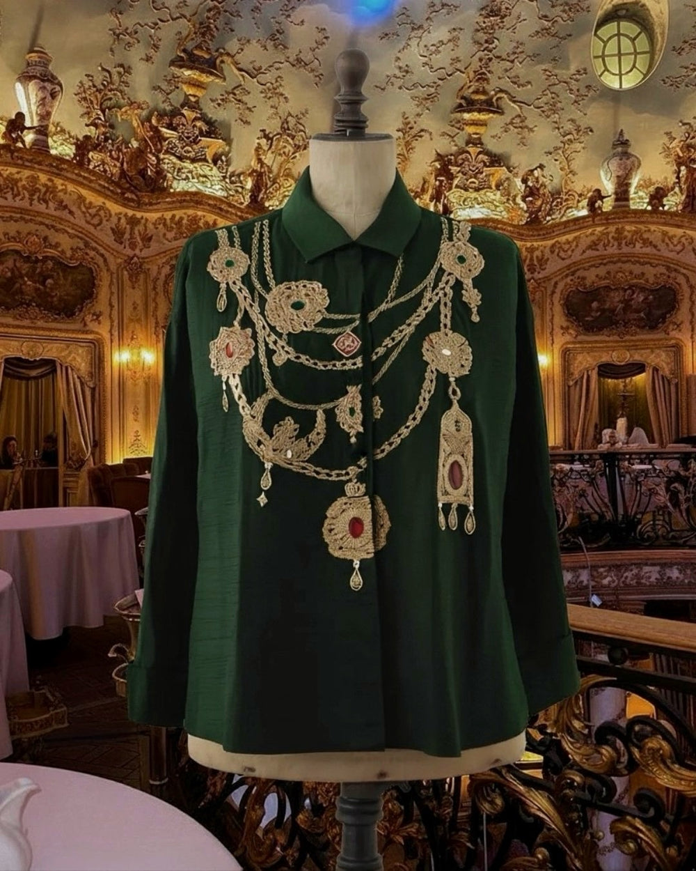 The Maharani Jewel Shirt With Collar  (Bottle Green)