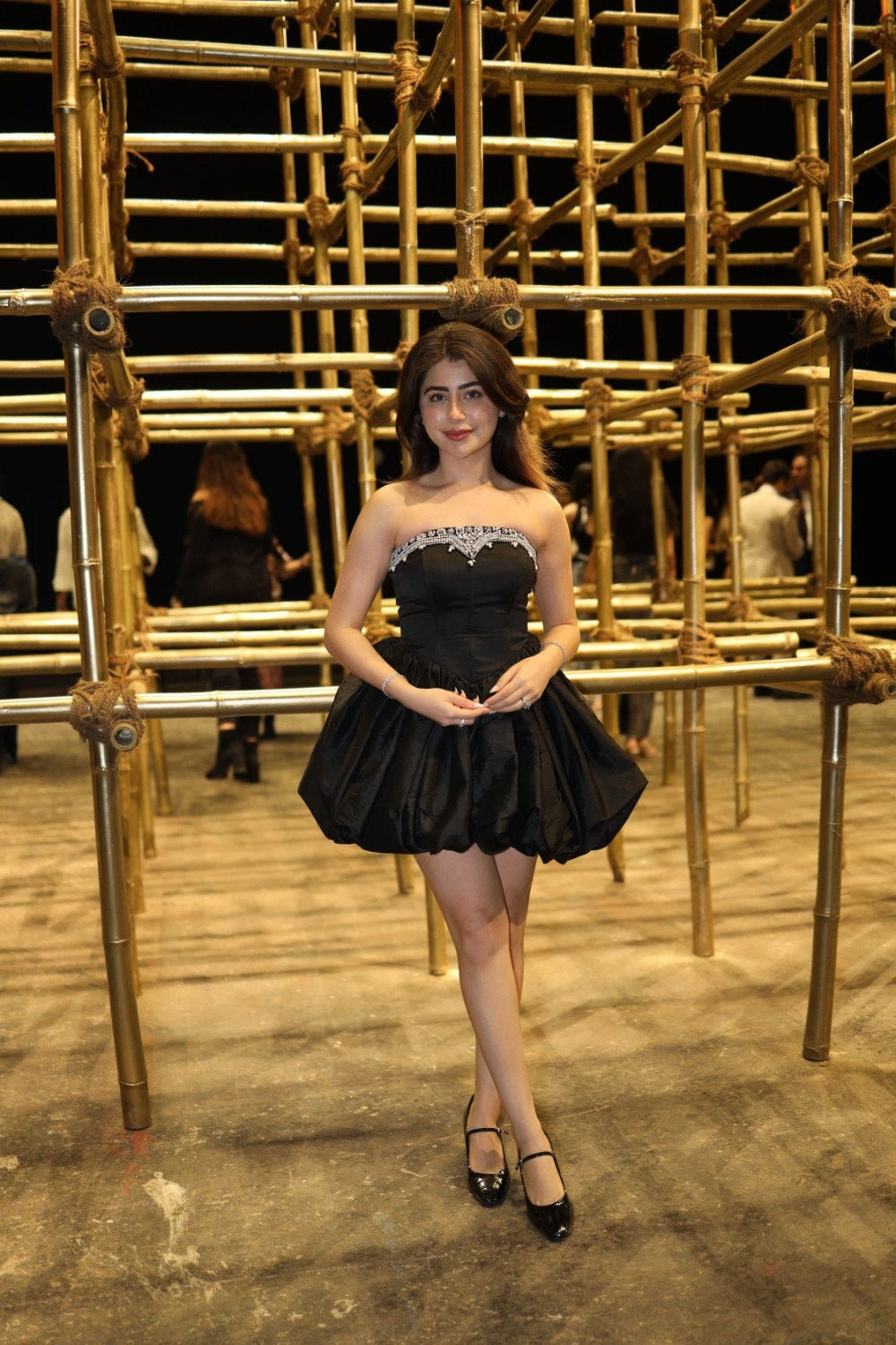 Midnight Bloom Black taffeta strapless mini dress