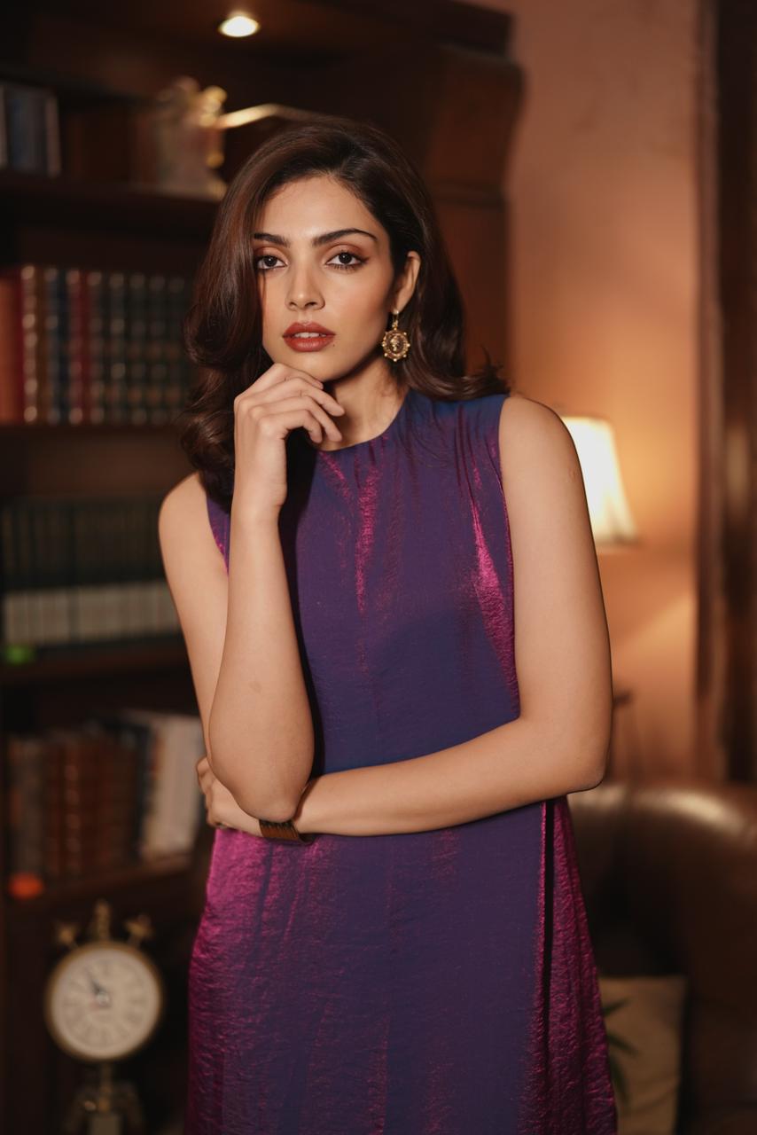 Jamun A-Line Pleated Satin Indian Traditional Purple Tunic Dress - Duchess Kumari Jamun A-Line Pleated Satin Indian Traditional Purple Tunic Dress - Duchess Kumari