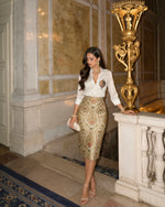 White Padmini With Regal Kinkhab Brocade Mid-Length Skirt