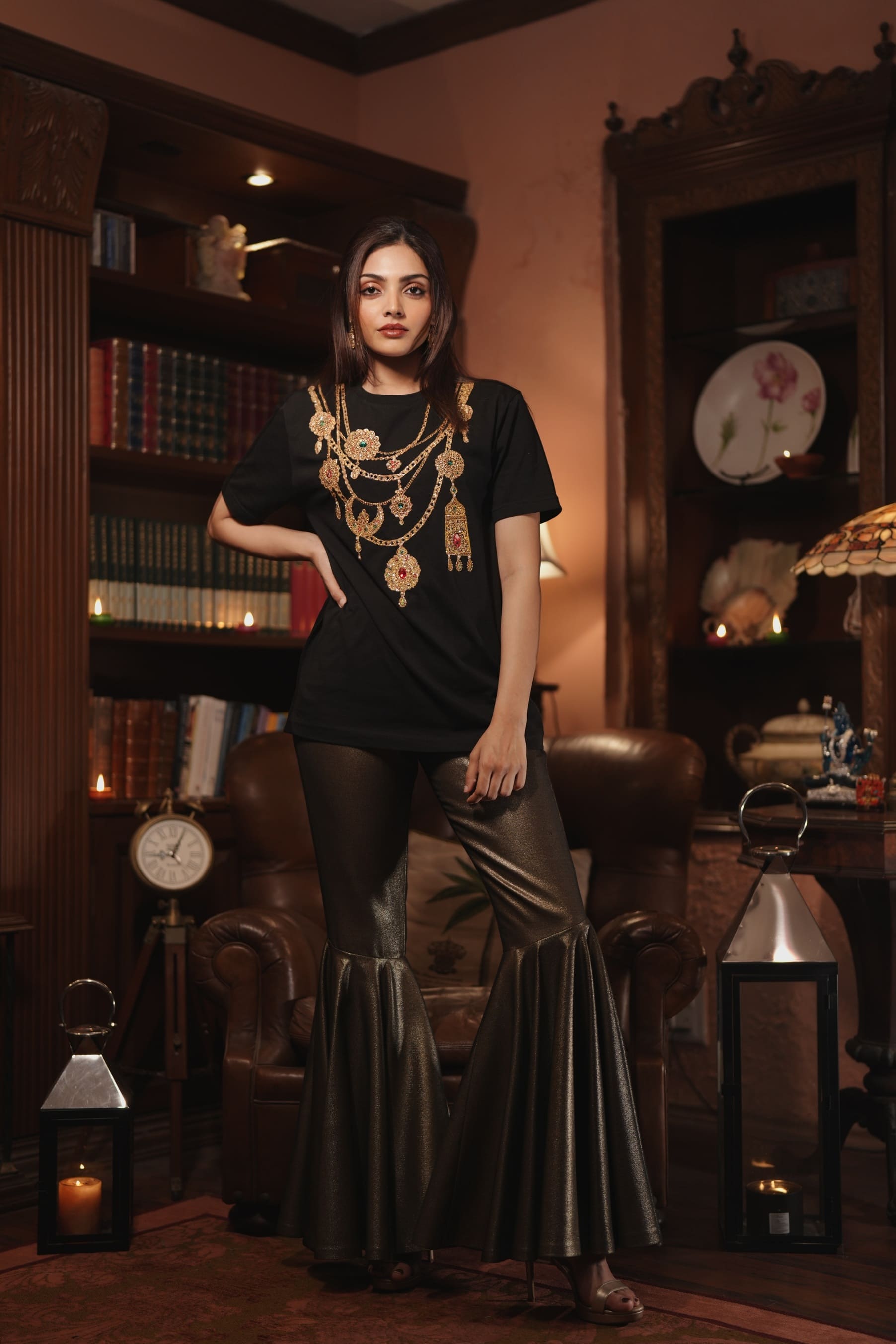 Stone Zari embroidered designer black tees for women- India UAE USA