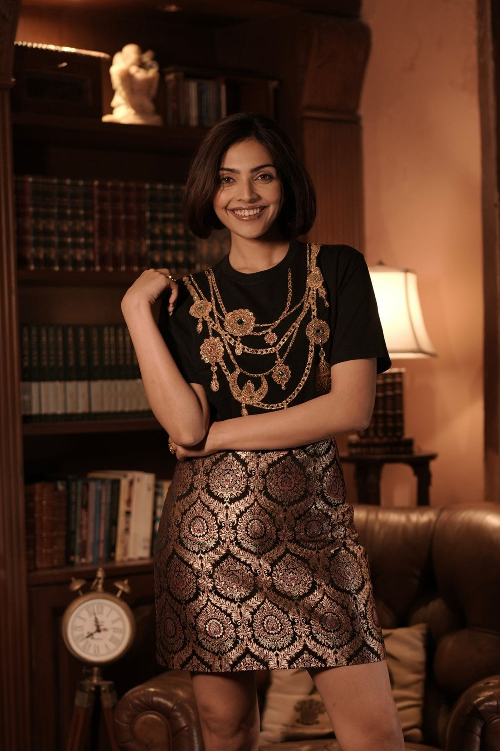 DK Jewel Embroidered T-Shirt With Baroque Brocade Mini Skirt Set