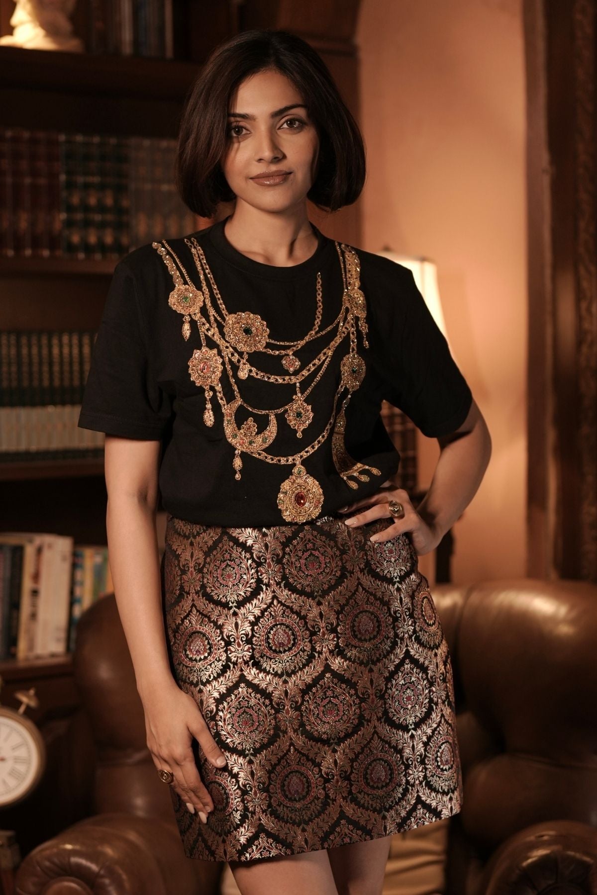 DK Jewel Embroidered T-Shirt With Baroque Brocade Mini Skirt Set
