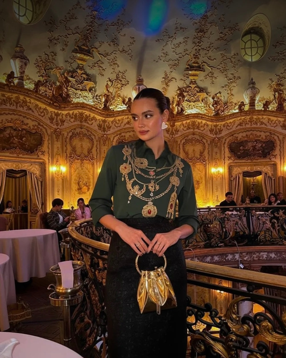 The Maharani Jewel Shirt With Collar  (Bottle Green)