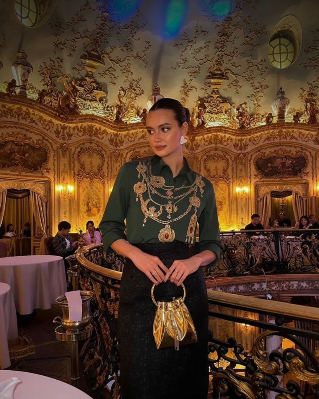 DK Maharani Jewel Designer Collared Shirts for Women-Bottle Green Gold