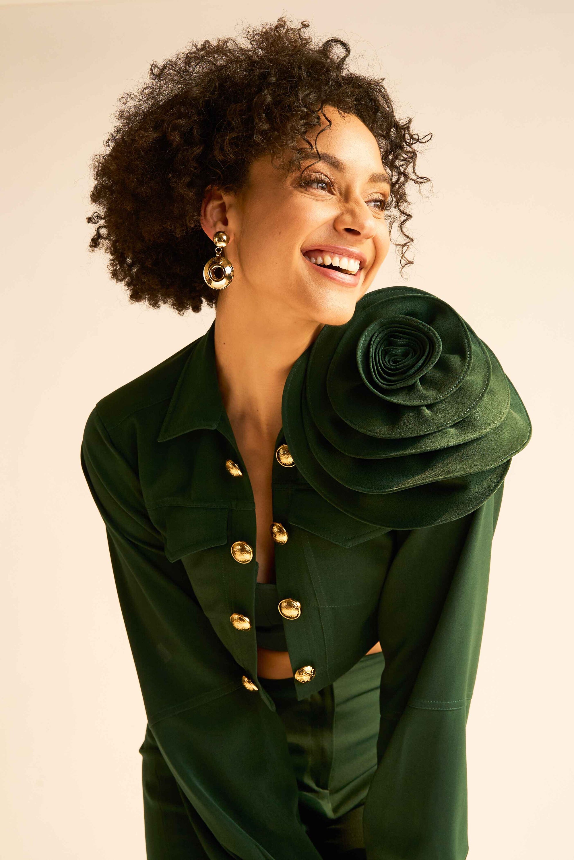 Duchess Kumari Madeline Crop Jacket, Bustier and Pant Co-rd Set - Emerald Green