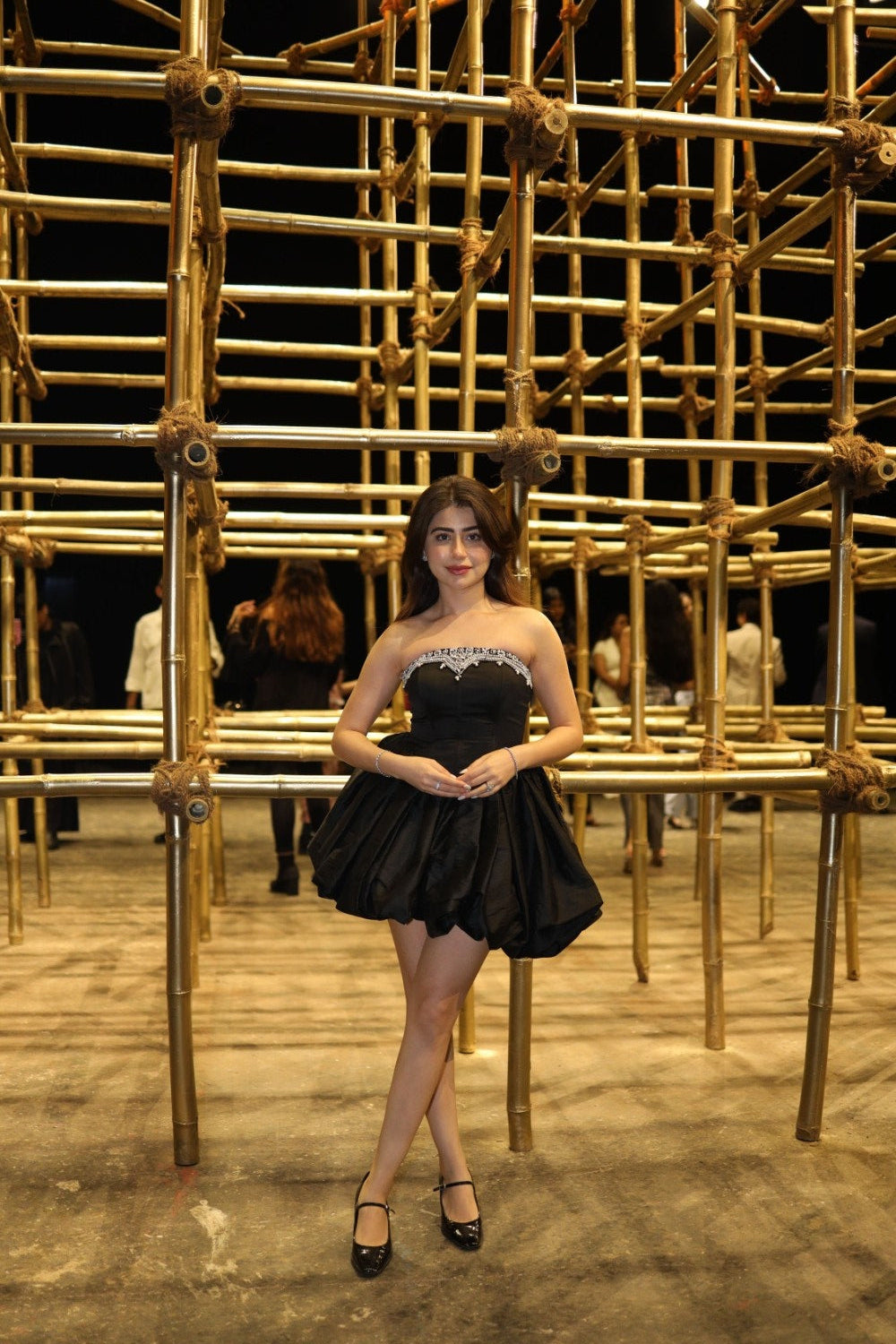 Midnight Bloom Black taffeta short dress