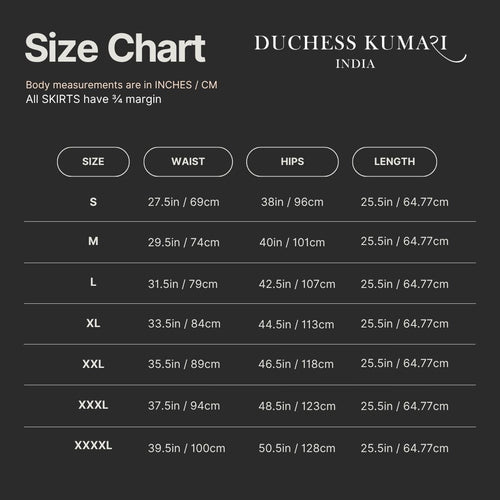 Pencil Skirt Size Chart