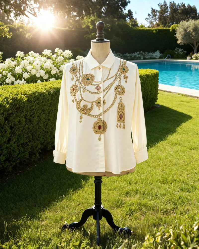 The Maharani Jewel Shirt With Collar (Ivory)